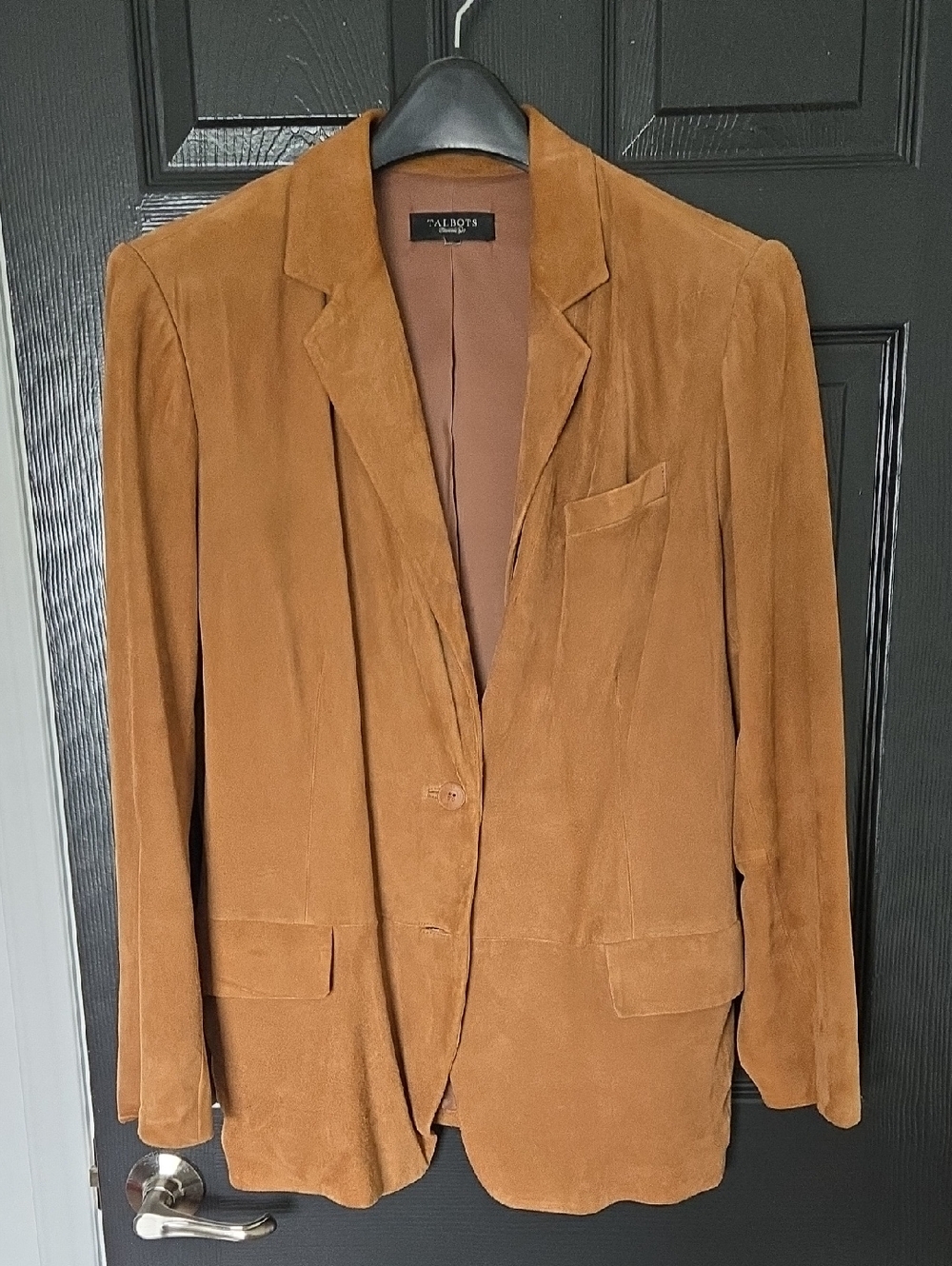 Talbots Dark Camel Suede Double-Button Blazer